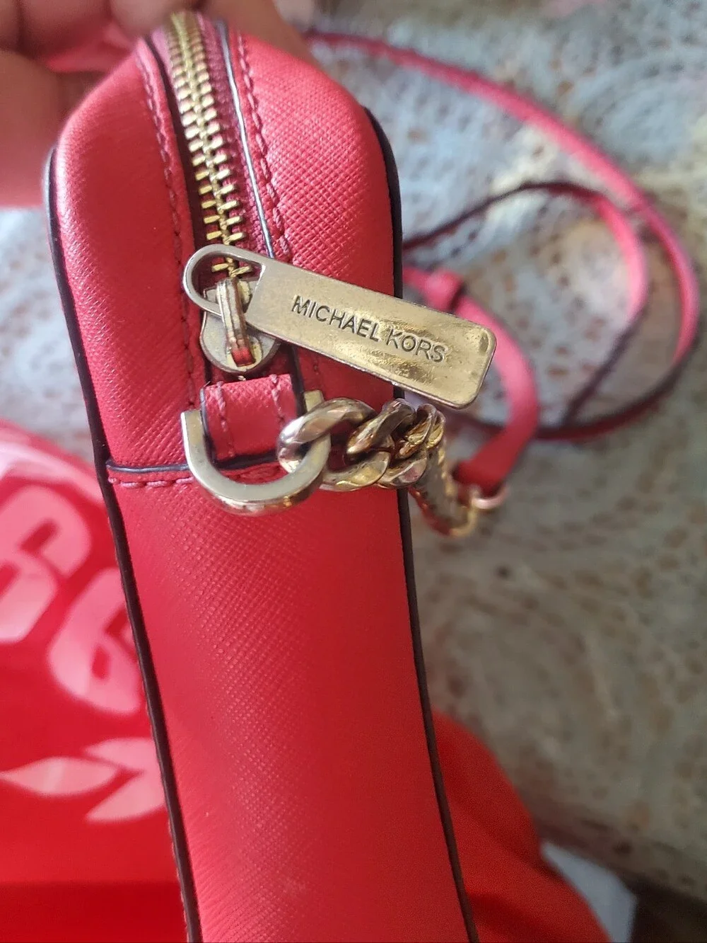 Michael Kors Red Crossbody Camera Bag with Gold Logo